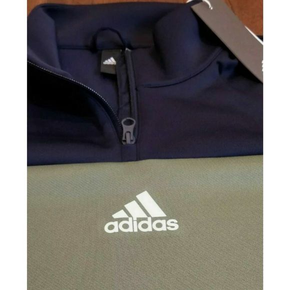 adidas GD0864 Men's Sz M Navy Blue & Legacy Green Aeroready 1/4 Zip Sweatshirt - Picture 3 of 4